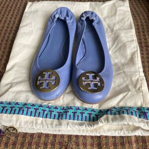Tory Burch Periwinkle Ballet Flats with Gold Logo